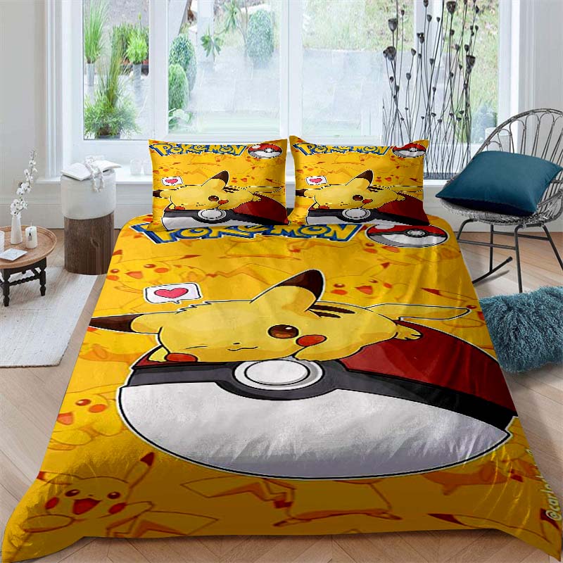 2026New Pikachu Cartoon Three-piece Bedding Set, Suitable for Bedroom Decor, Available in Large and Extra-large Sizes.