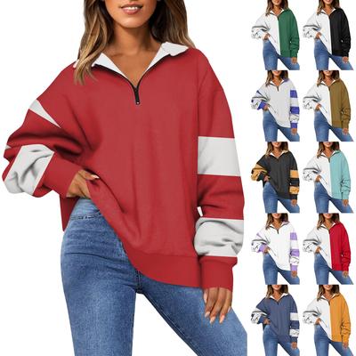 Женская модная толстовка с длинным рукавом и принтом в полоску с отворотом на молнии