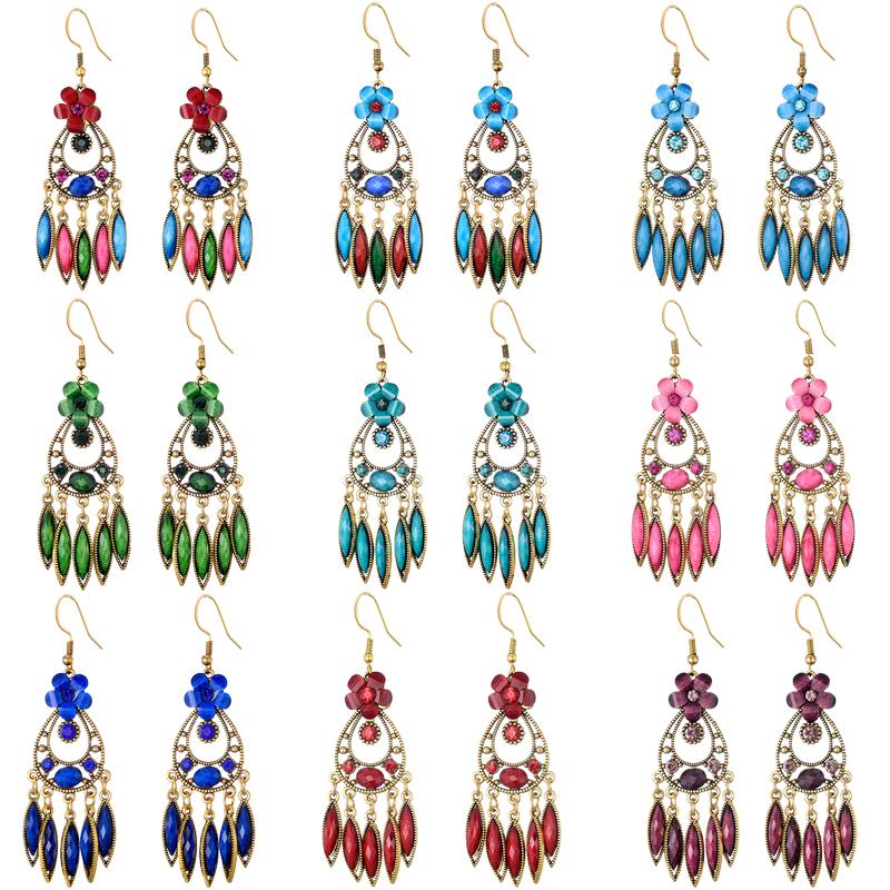 Bohemian Jewelry Earrings For Women Acrylic Flower Tassel Crystal Wedding Earings Ethnic Geometric Earrings Pendientes Mujer