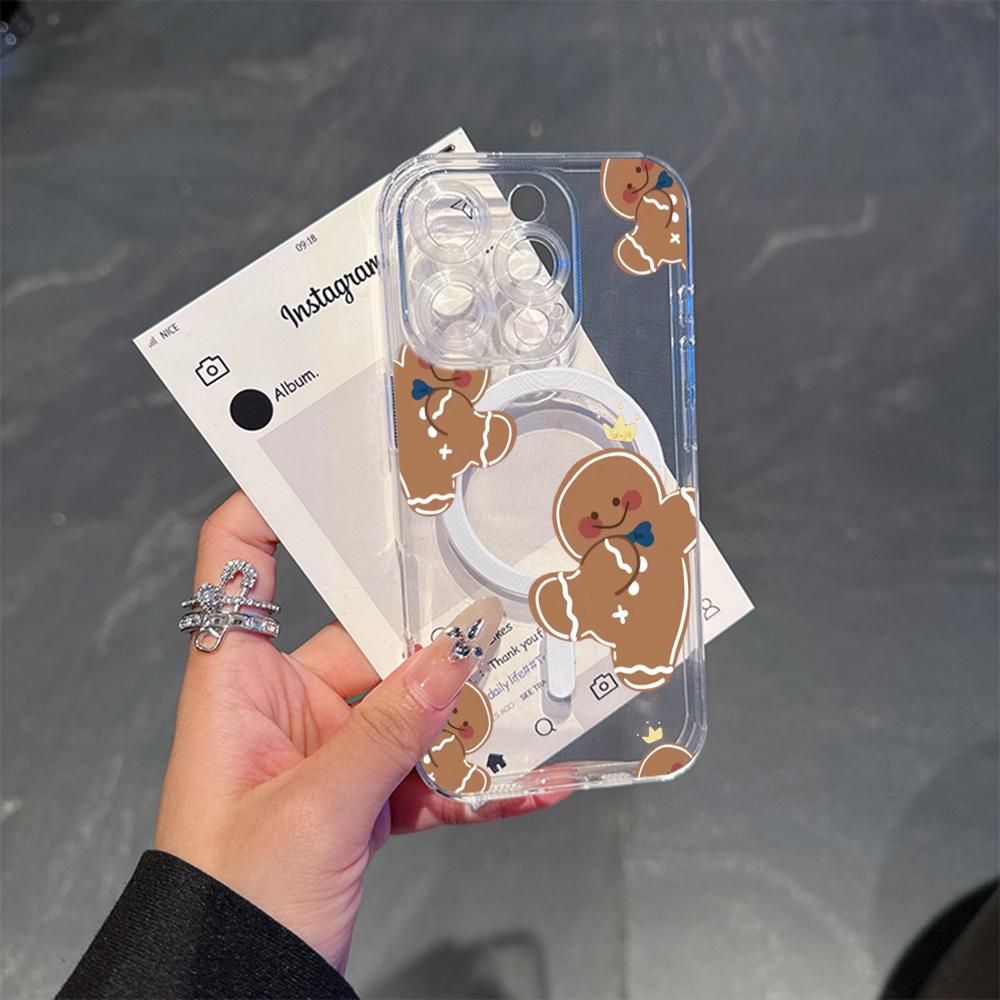 AC104 Рождественская елка Merry Christmas Magsafe Прозрачные чехлы для Samsung S23 S24 Ultra S21 FE iPhone 16 Pro Max Магнитная беспроводная зарядка задняя крышка