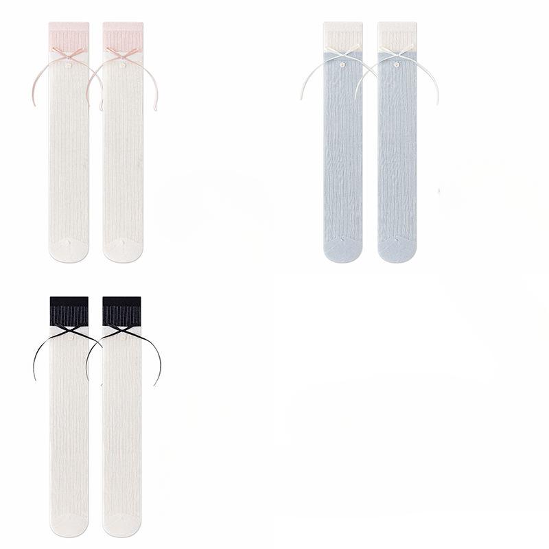 3 пары Летние тонкие сетчатые носки для девочек | Носки до икр/колен в стиле принцессы с бантиком - Детские дышащие сетчатые чулки