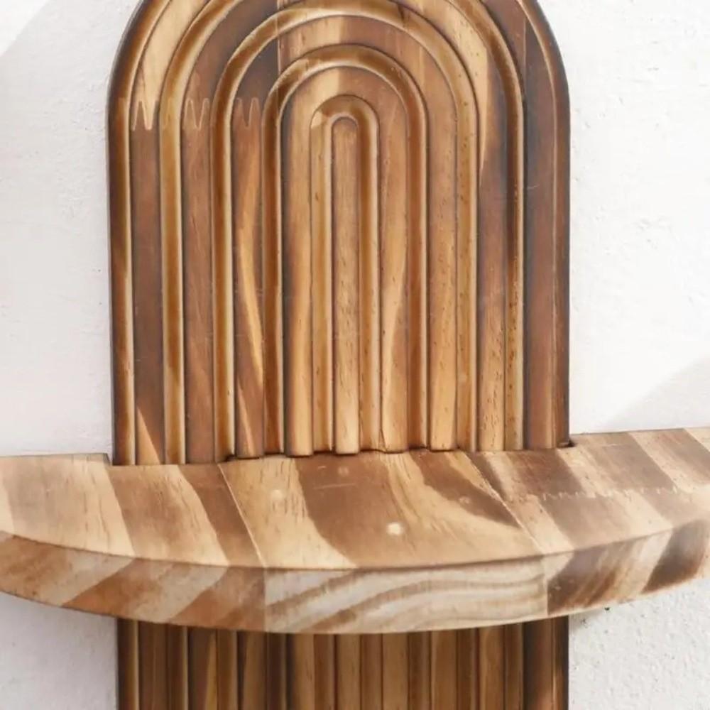 Oval Threaded Wooden Wall Shelves Natural Geometric Boho Style Rack Vintage Decorative Wall Mounted Shelf Laundry Room