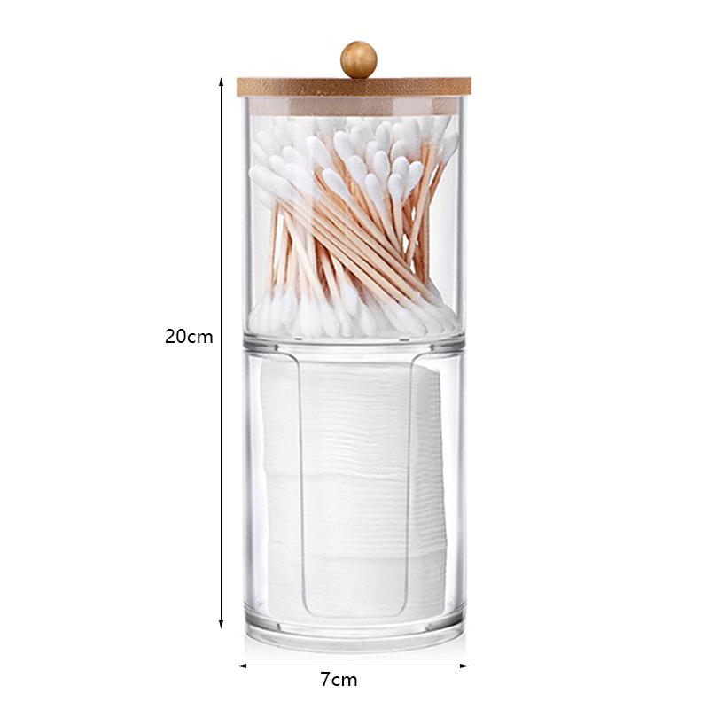 Органайзер для ватных дисков для макияжа, ящик для хранения в ванной комнате, ватные палочки, косметика, ювелирные изделия, контейнер для снятия макияжа с бамбуковой крышкой