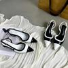 Designer Black White  Color Low Heeled Sandals Women Sexy Pointed Toe Slingbacks Chunky High Heels  Women Elegant Heels