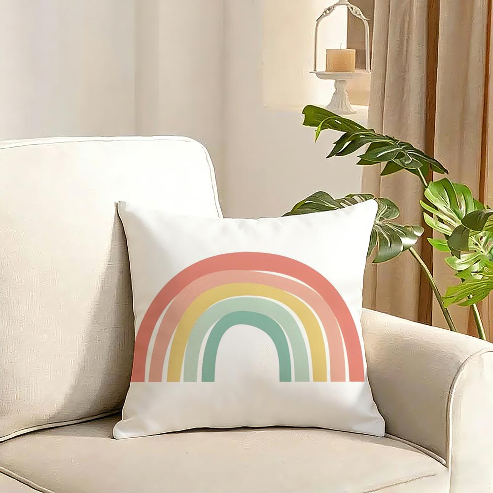 Cartoon rainbow sun Cushion Cover Reversible Plush Pillow Cover Soft Fluffy Home Decor for Sofa Bedroom