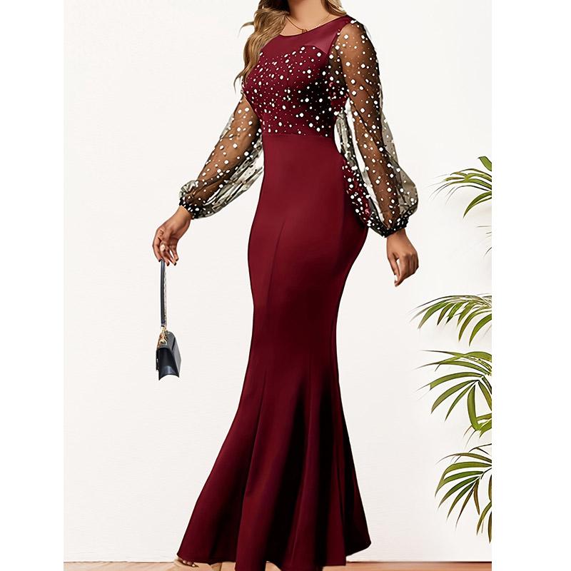 Женское осеннее облегающее платье макси с длинным рукавом, сексуальное облегающее платье с круглым вырезом, вечернее платье с пайетками в стиле пэчворк