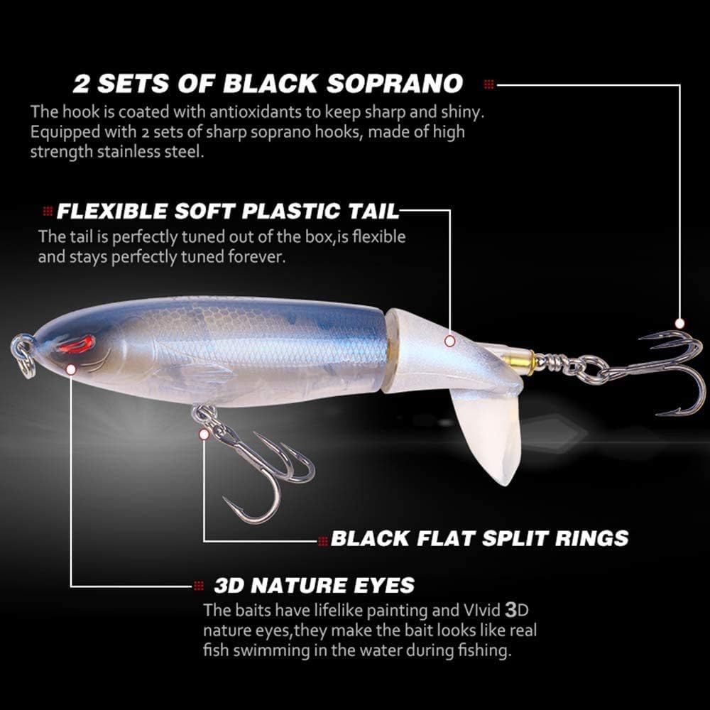 Whopper Popper Lures Kit Floating Surface 360° Rotating Tail Topwater Crankbaits Bass Fishing Lures Trout Artificial Spinnerbaits