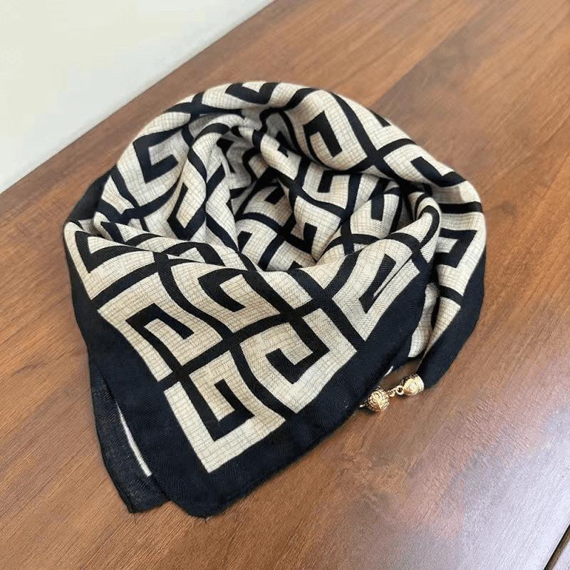 Женский осенне-зимний универсальный шелковый шарф - модный, теплый с магнитной пряжкой, корейский квадратный дизайн