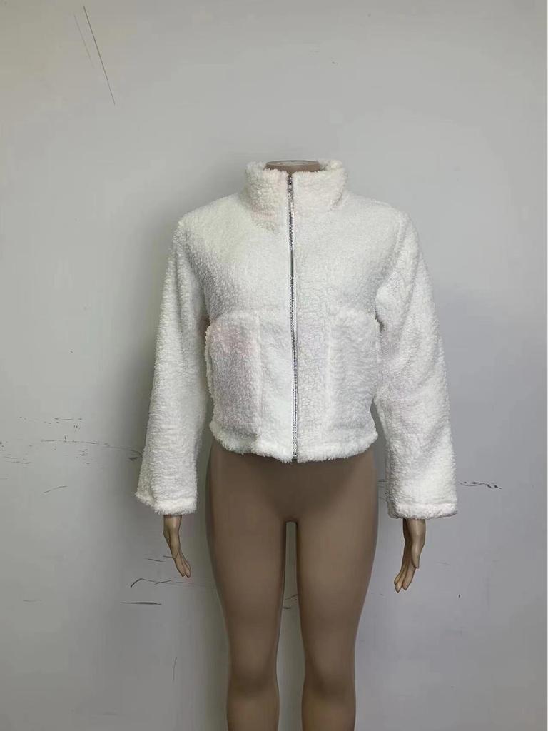 Женский короткий кардиган-жакет из плюшевой овечьей шерсти на осень/зиму 2023