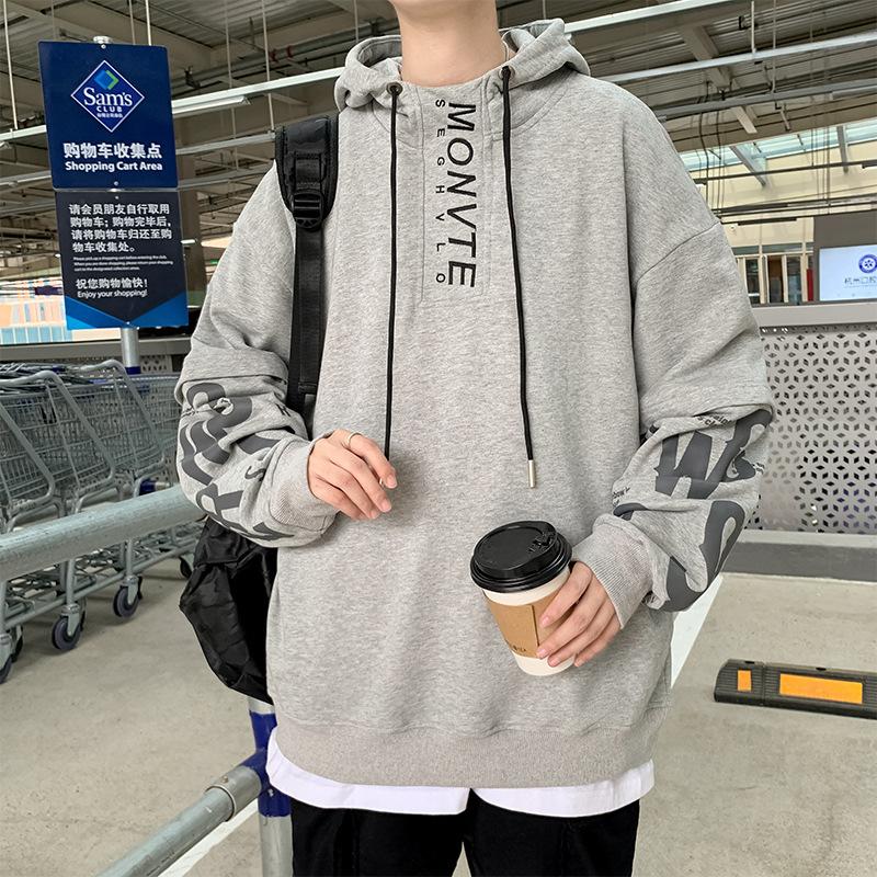 Весенне-осенний мужской свитер с капюшоном, поддельный двухкомпонентный топ для подростков, повседневная модная толстовка с капюшоном