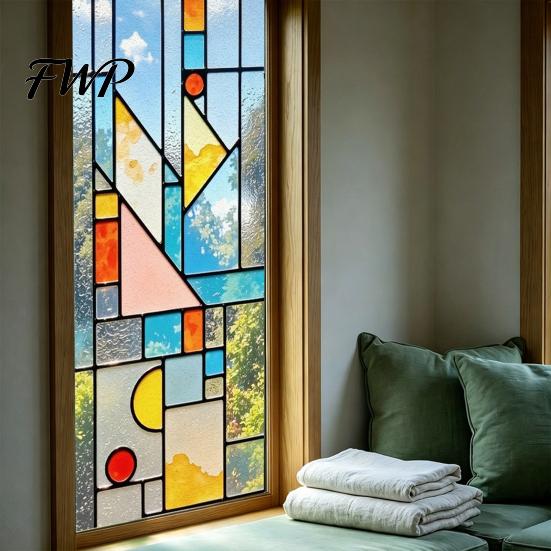 Privacy Protection Window Cover Film Static Glass Sticker Adhesive-Free Opaque Non-adhesive Decal Retro Colored Decor Easy Care for Bathrooms