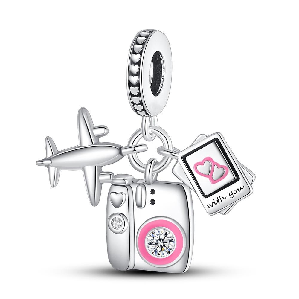 Travel Theme Airplane Suitcase Pendant Beads S925 Silver Original Design DIY Handmade Jewelry Charms for Women Daily Accessories