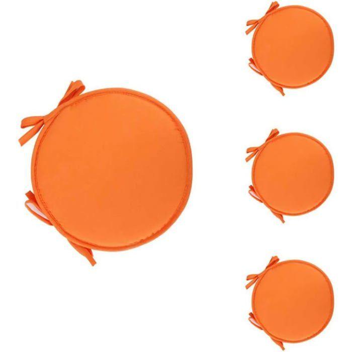 Coussin de chaise (galette) - AIMOONSA - 38 cm - Lot de 4 - Polyester élastique - Cordon de serrage - Orange