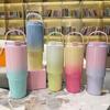 800ML Large Capacity Outdoor Straw Insulated Mug Car Stainless Steel Mug Gradient Color Outdoor Hiking Sports Cup