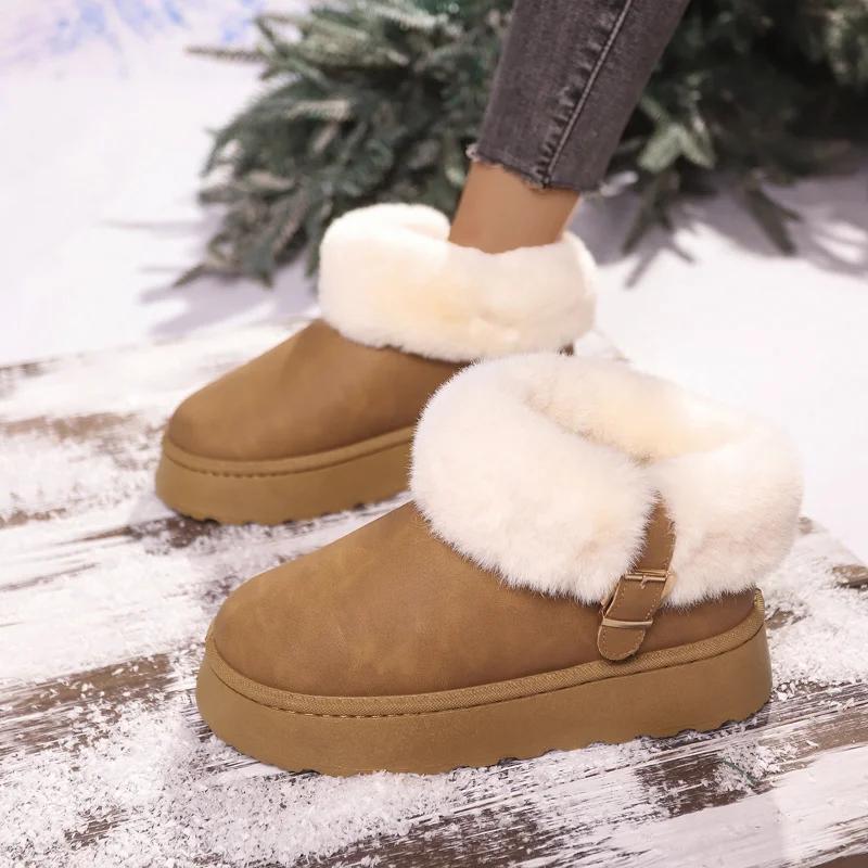 Women Winter New Snow Boots Outdoor Nonslip Walking Shoes Casual Belt Buckle Warm Short Boot Comfort Versatile Female Shoes