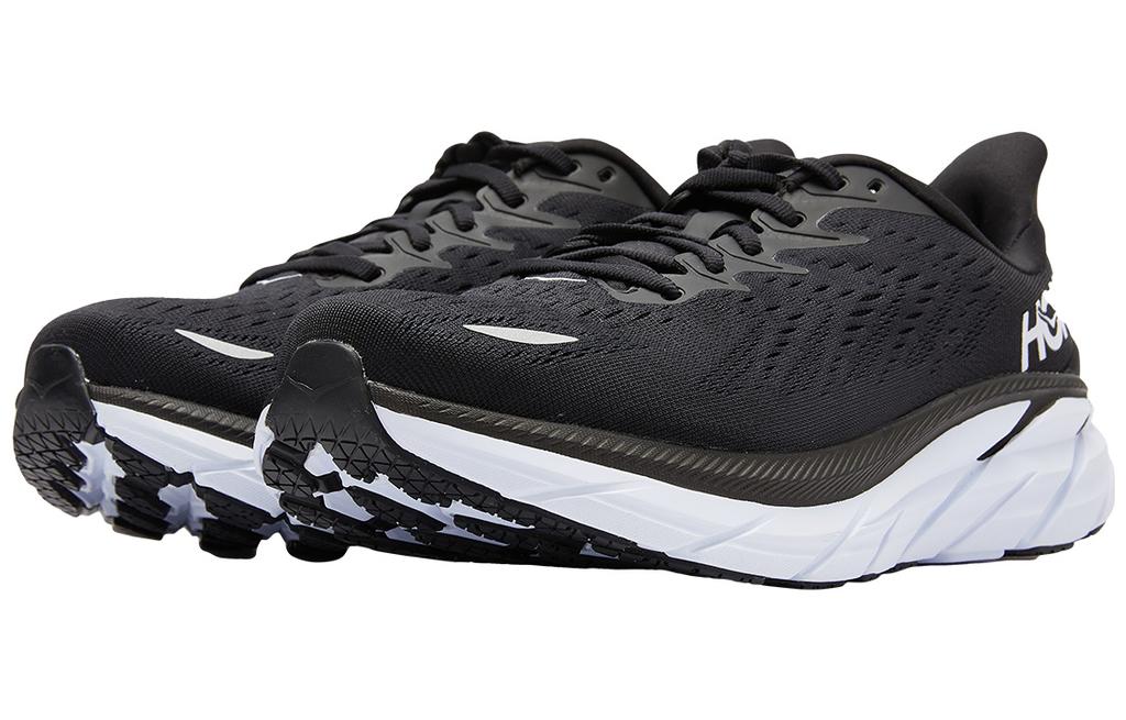Мужские кроссовки Hoka One One Clifton 8 Черный Белый (Широкий) Черно-белый