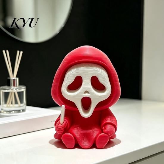 Dark Decor for Office Desk Halloween Ghost Statue, Cartoon Skeleton Sculpture, 3D Printed Textures Novelty Gift Horror Fans Compact Skull Ornament