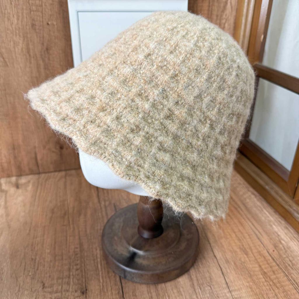 Casual lace knitted pot hat women's autumn and winter bucket hat wavy brim big head circumference daily street bucket hat