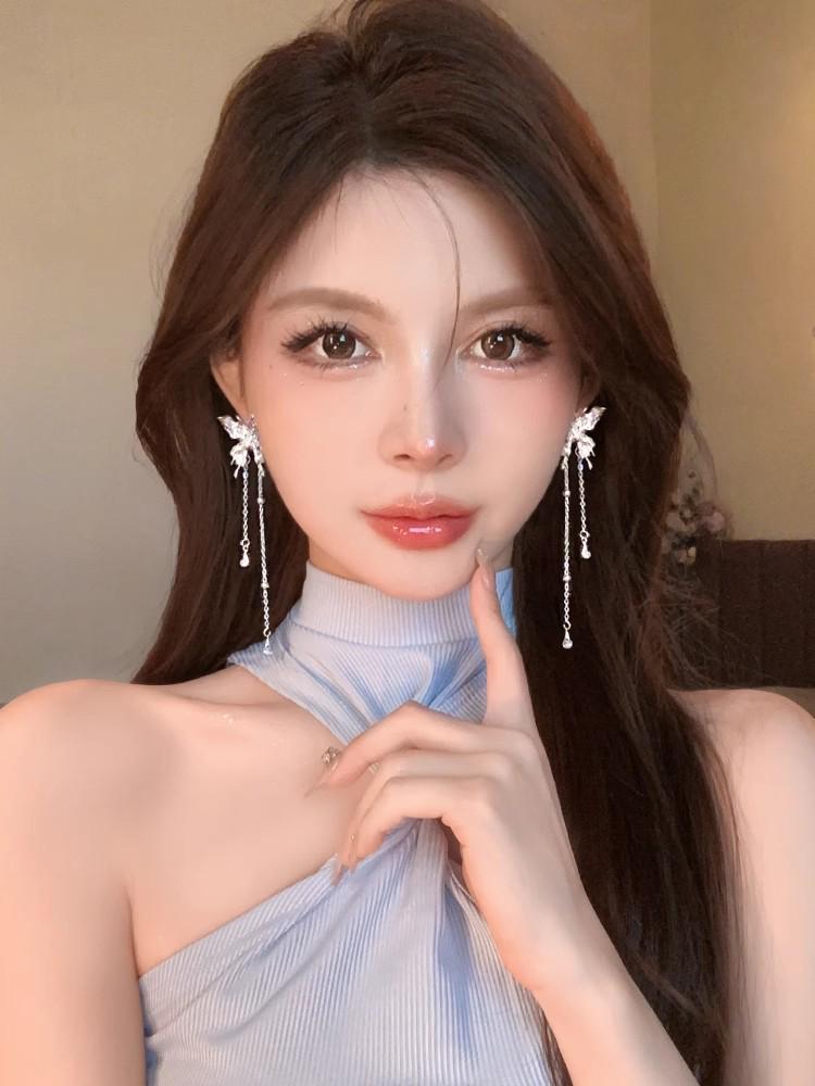 Уникальные серьги-пусеты из серебра 925 пробы с цирконом и жемчугом в виде бабочек для женщин - Высококачественная модная бижутерия