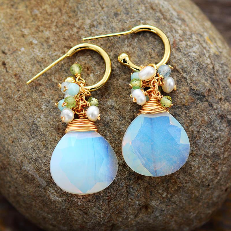 Luxury light luxury handmade opal water drop earrings earrings natural stone European and American popular designer jewelry jewelry