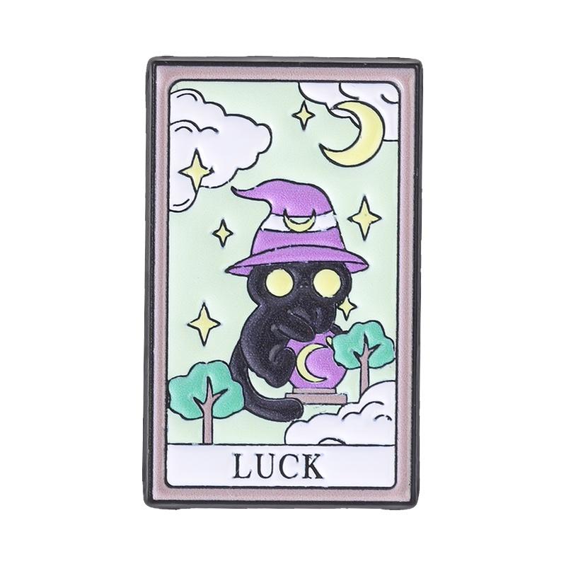 Black Cat Tarot Card Enamel Pins Gothic Mystical Cartoon Kitten Brooches Ace of Paws Lapel Badge Witchy Jewelry Gift for Friends