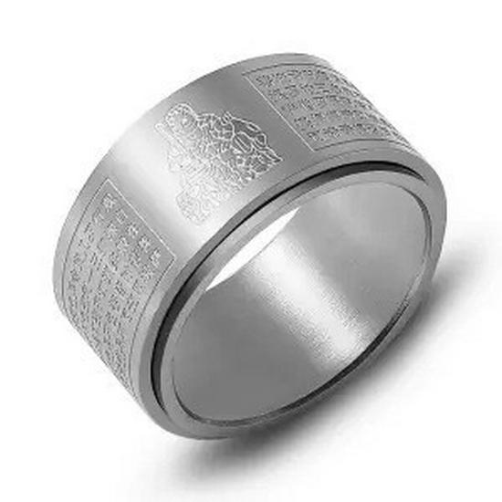 Вращающееся кольцо-амулет из титановой стали с десятью тысячами слов: Восемь Божеств-Хранителей, Год Рождения по Зодиаку, Сутра Сердца для Мужчин