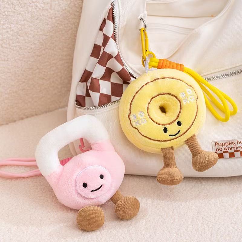 10/16cm simulation new fitness kettle bell dumbbell barbell piece backpack pendant filled with plush toys cartoon anime cute