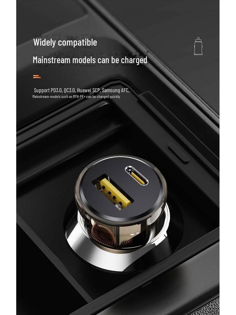 PISEN Прозрачное двухпортовое автомобильное зарядное устройство 30 Вт, A+C, Быстрая зарядка для Apple и Huawei