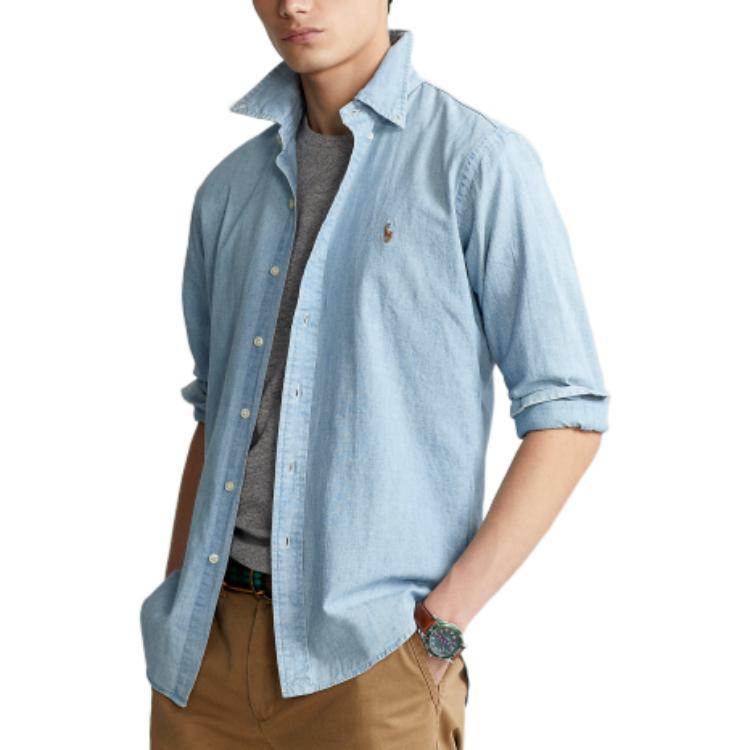 Polo Ralph Lauren FW22 Solid Logo Embroidered Polo Shirt Men Shirts Blue MNPOWOV16820203-400