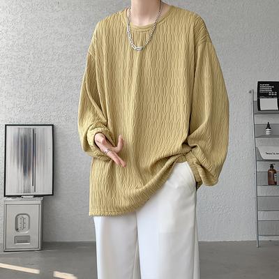 2024 Новая модная мужская футболка с длинными рукавами и круглым вырезом в гонконгском стиле, мужская рубашка из ледяного шелка, свободная модная повседневная одежда, студенческие футболки, мужские корейские топы, футболки