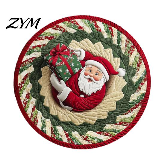 Washable Round Carpet Christmas Rug, 39" Imitation Cashmere Santa Snowflake Pattern, Rug Holiday Area for Home Living Room Bedroom Decor Non Slip