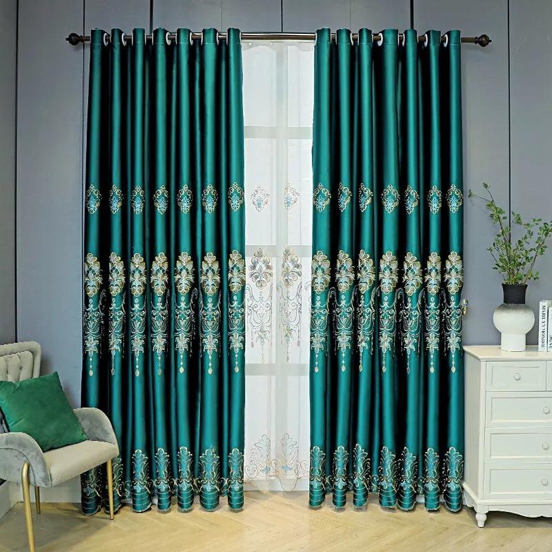 Full Blackout Curtains Embroidered Curtains Living Room Bedroom Balcony Soundproof Sunshade Bay Window European Curtain Rod