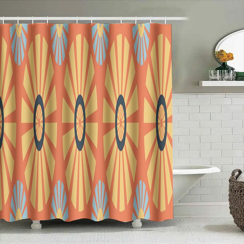 Colorful Retro Sunburst Shower Curtain Modern Decor For Bathrooms With Vivid Design Pattern