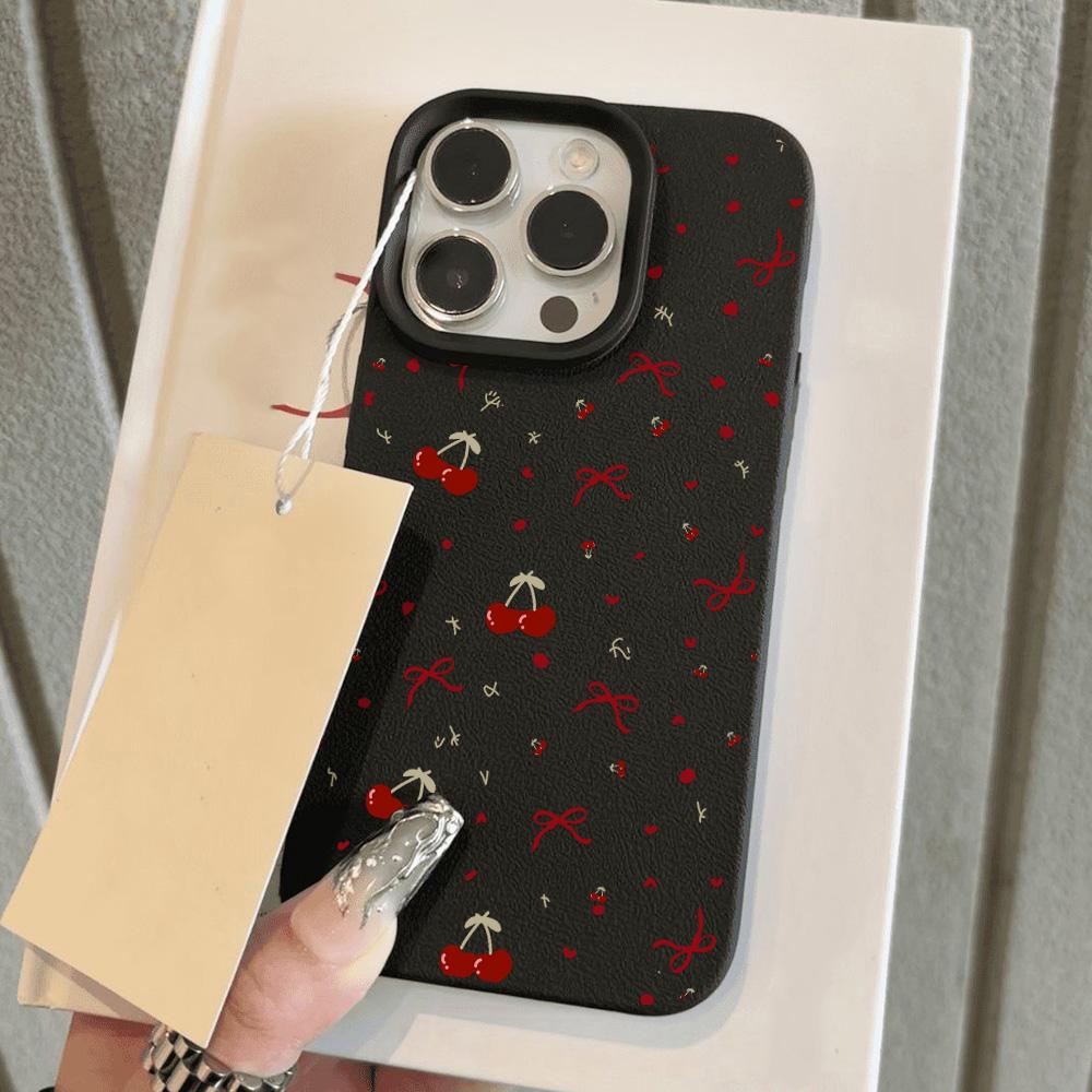 Чехол для телефона Cherry для iPhone 11, чехол для iPhone 13, 15, 14, 12, 16, Pro Max, 14, 15, 16 Plus, противоударный, мягкий, кожаный, милый, с бантом в виде сердца