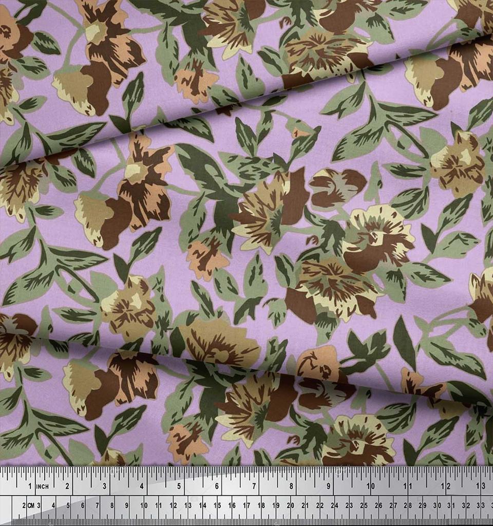 Soimoi Ткань из хлопчатобумажного батиста с рисунком в виде листьев и цветочного декора, метр 42 дюйма