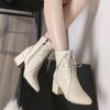 Модные женские ботильоны Осень Зима На шнуровке Женские ботинки Обувь на высоком каблуке Женские теплые плюшевые короткие ботинки Большой размер 34-45