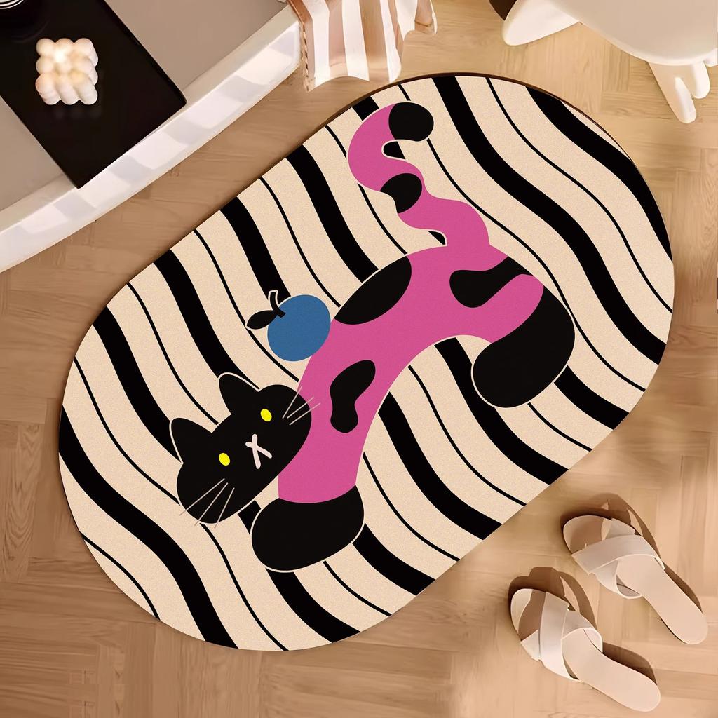 Cartoon bathroom non-slip foot mat, toilet diatom mud quick-drying absorbent floor mat, entrance bathroom toilet mat