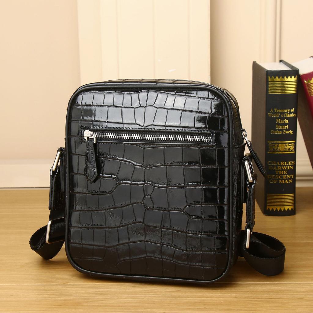 Мужская маленькая наплечная сумка с крокодиловым узором, Модная кожаная маленькая наплечная сумка, Деловая кожаная мужская сумка, Трендовый рюкзак