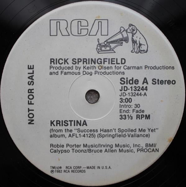 12-дюймовая пластинка RICK SPRINGFIELD Kristina JD13244 RCA 1982 США Рок Б/у