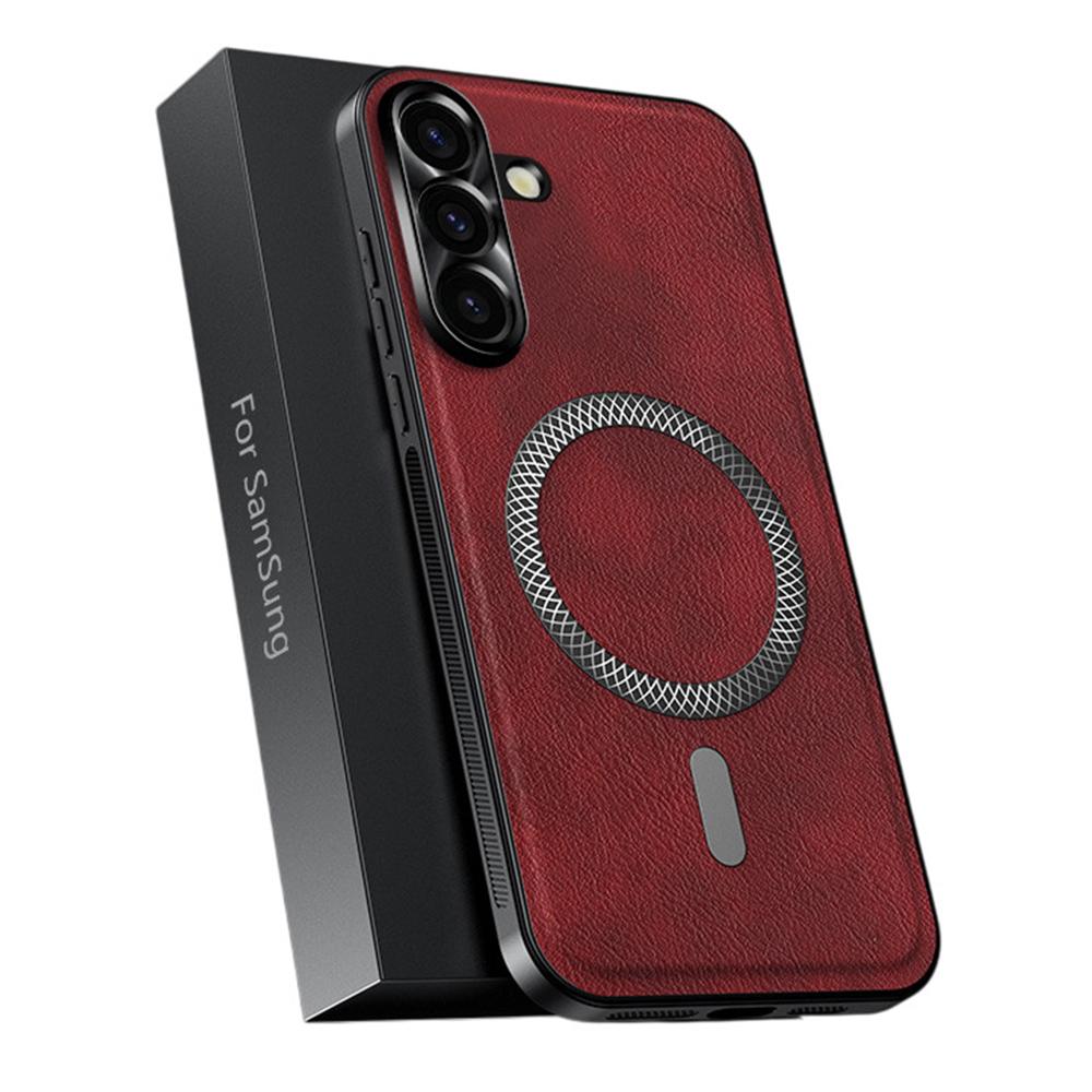 Для Samsung Galaxy S25 Чехол Совместимый с MagSafe PU TPU PC Задняя крышка телефона с металлическим обрамлением объектива