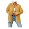 Women Casual Shirt Lapel Long Sleeve Button Down Casual Top with Patch Pocket Solid Color