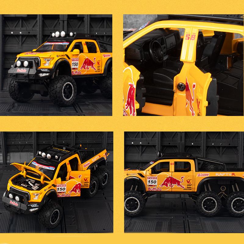 Масштаб 1/28 Ford Raptor F150, литая под давлением модель автомобиля, игрушечный автомобиль с откатным механизмом, звуком и светом для детей, коллекция подарков для мальчиков и девочек