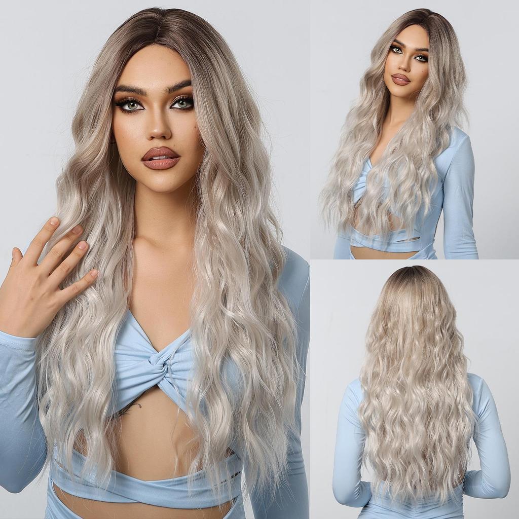 LOUIS FERRE Длинные коричневые розовые волнистые синтетические парики с омбре для женщин, натуральные волнистые вьющиеся волосы со средним пробором, косплей, повседневные волокна, парики