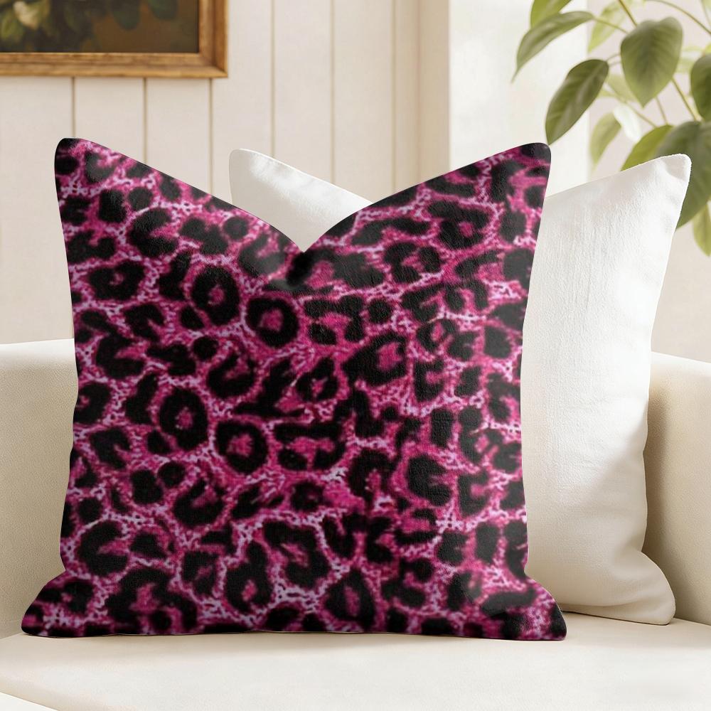Pink Leopard Pattern Cushion Cover Natural Linen Double Sided Print Throw Pillow Case for Sofa Couch Home Decor