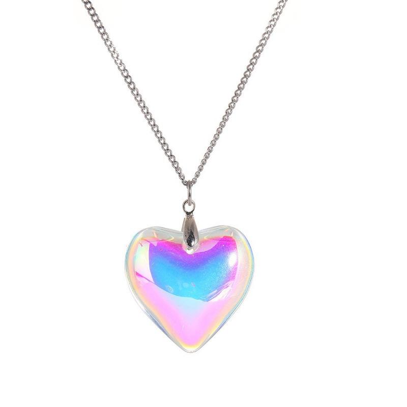 Red Heart Glass Pendant Necklace with Stainless Steel Chain