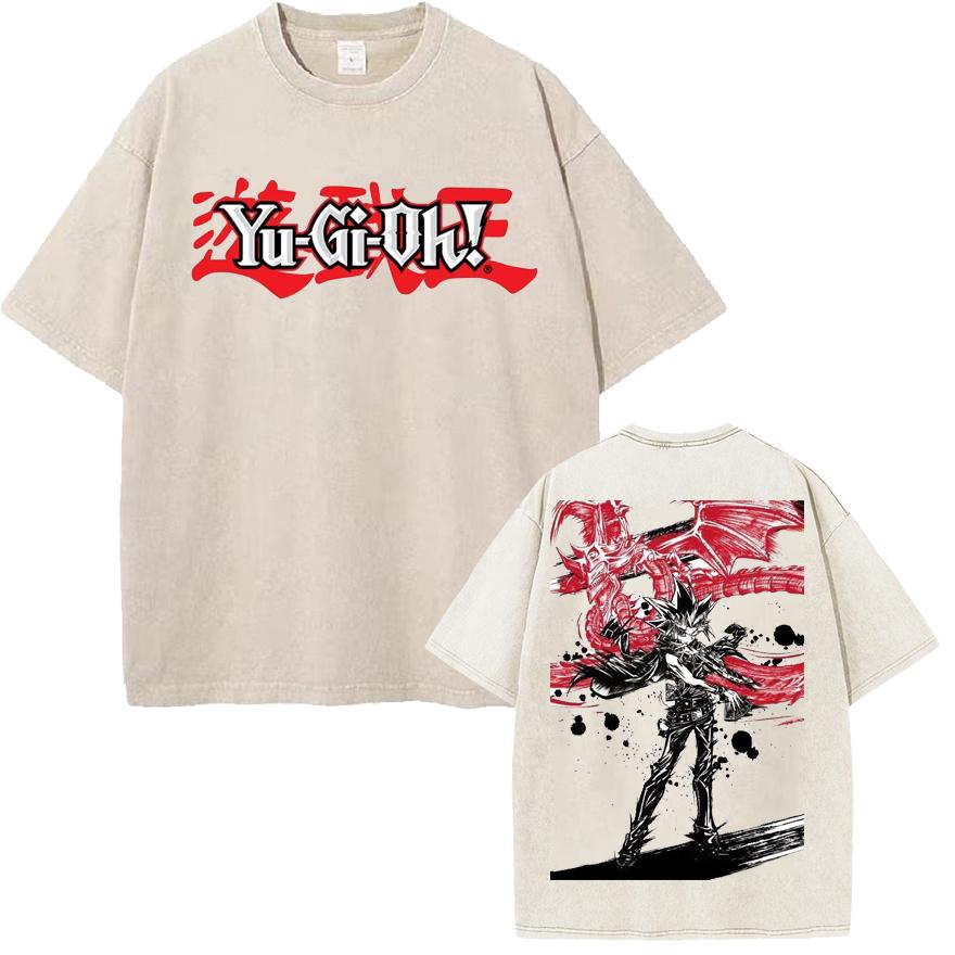 Yu-Gi-Oh! Slifer the Sky Dragon T-shirt Summer Short Sleeve Oversized Tee Shirt Vintage Washed Cotton Tops Men's Clothing