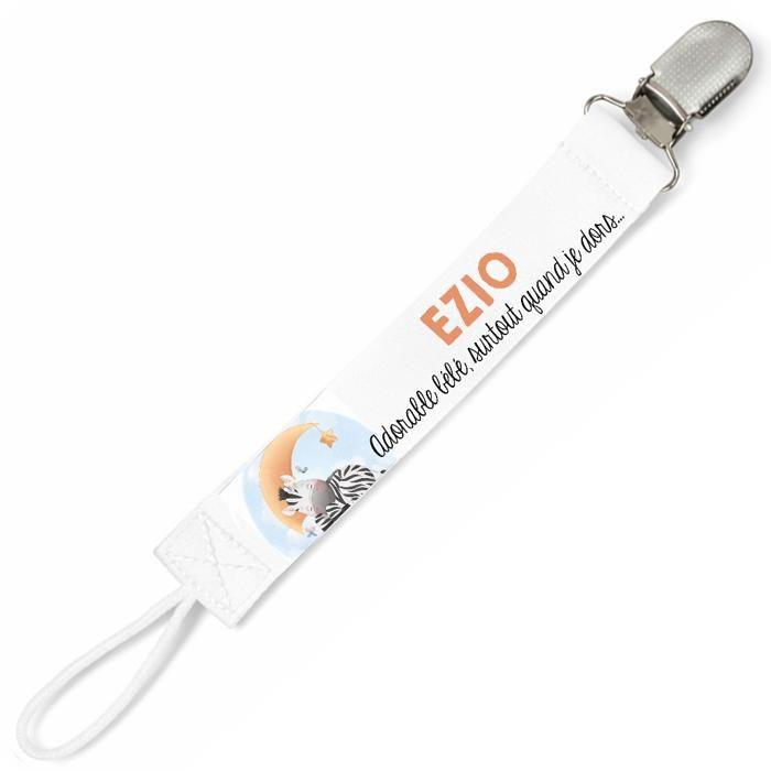 Planetee Attache tétine pour prénom EZIO adorable petit être surtout quand je dors Zèbre garçon | Attache sucette cadeau naissance