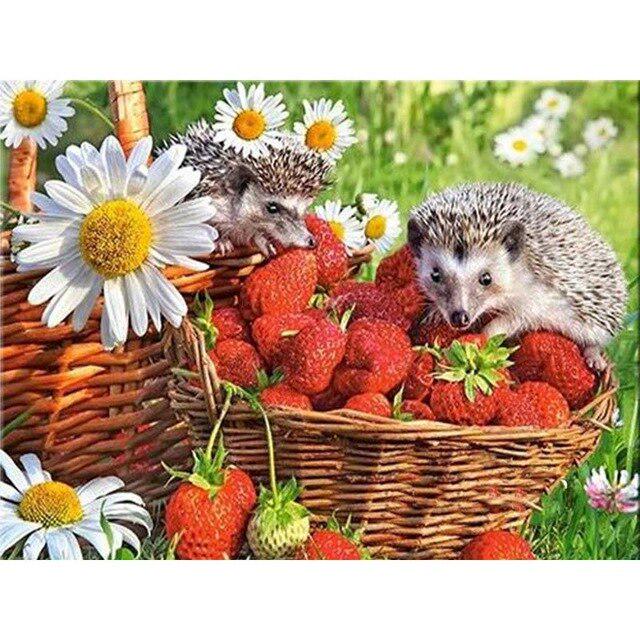 DIY 5D Алмазная картина Ежик Грибная корзина Вышивка крестиком Полный круглый Алмазная вышивка