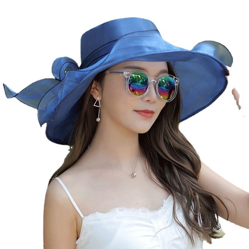 Summer European and American flower mesh sun hat beach sun hat women's organza top hat