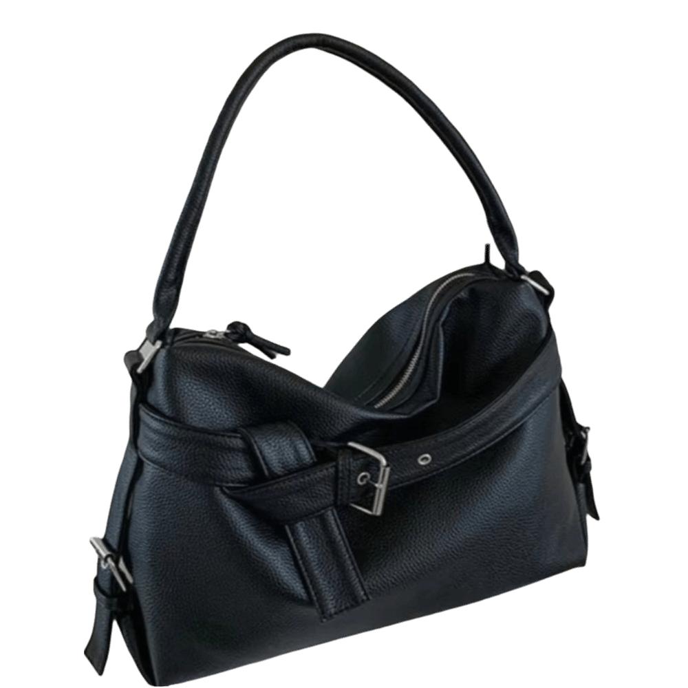 Large Capacity Motorcycle Shoulder Bag Soft Underarm Bag Leather Tote Bag Casual Commuting